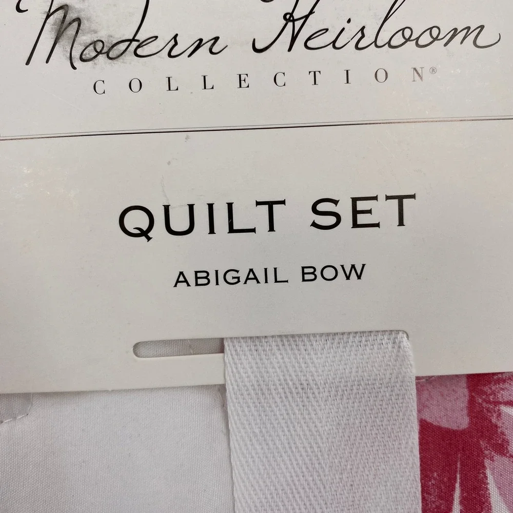 Modern Heirloom Abigail Bow Quilt Set Twin White Pink Ribbon Coquette Cottage